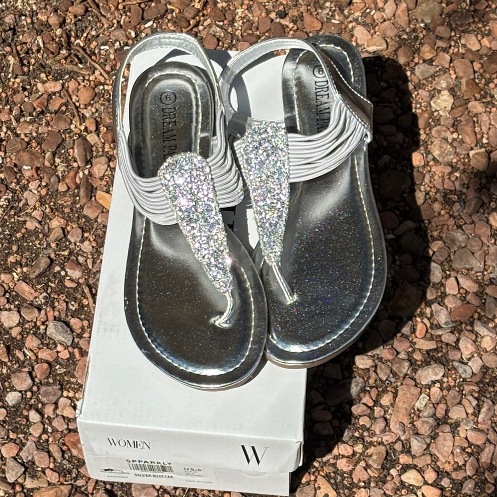 Dream Pairs Glitter Sparkle Silver Slingback Sandals Size 6